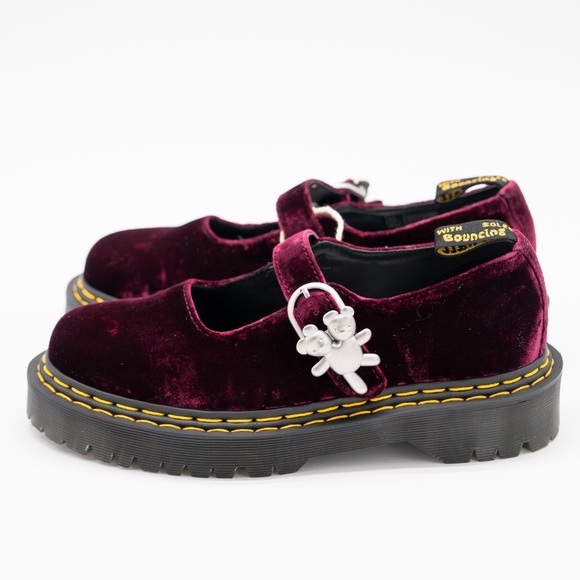 size 39EU 8 US Marc Jacobs Dr Martens Heaven Cherry Red Velvet Addina Mary Jane - Picture 4 of 11